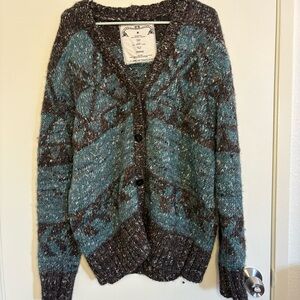 Manaaki Koro Intarsia Cardigan Forest Size M Men Wool Alpaca Silk Blend Natural
